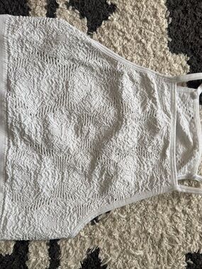 aerie White Lace-Texture seamless Tank with Adjustable Straps